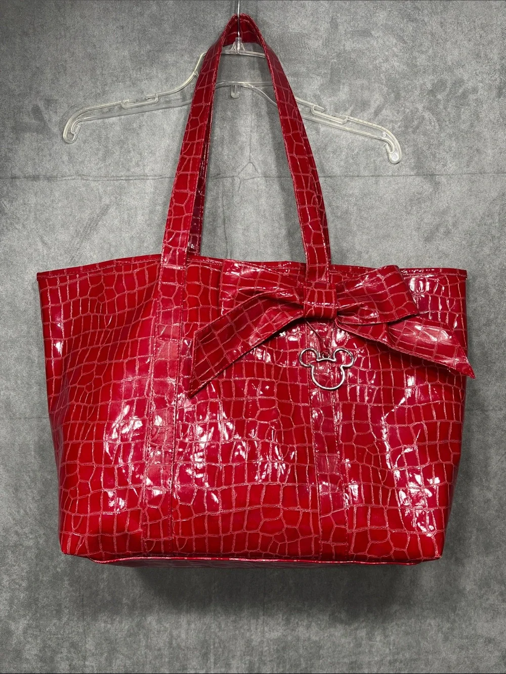 Disney Parks Red Croc Embossed Mickey Bow Tote Bag Disneyland WDW